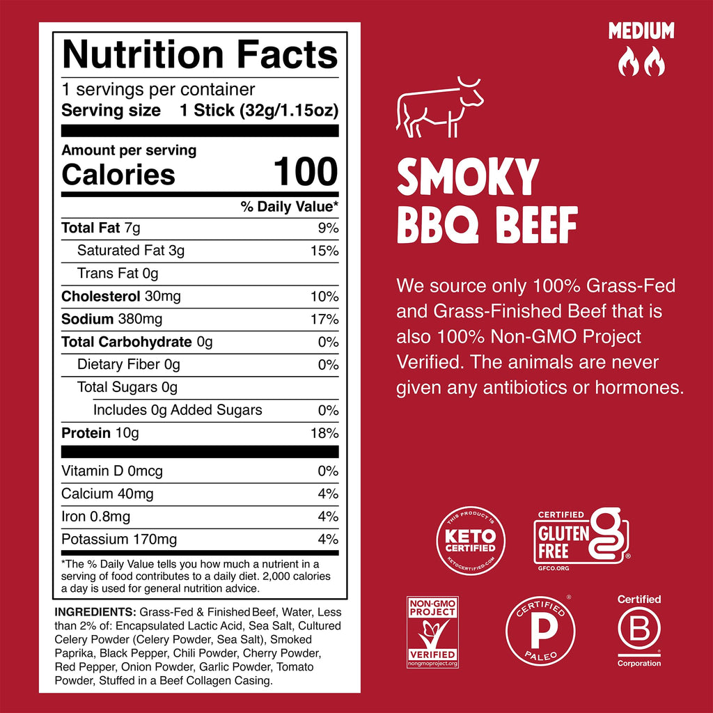 Chomps Smoky BBQ Beef Jerky Snack Sticks, Case of 8, 9.2 Ounce