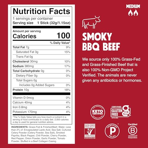 Chomps Smoky BBQ Beef Jerky Snack Sticks, Case of 8, 9.2 Ounce