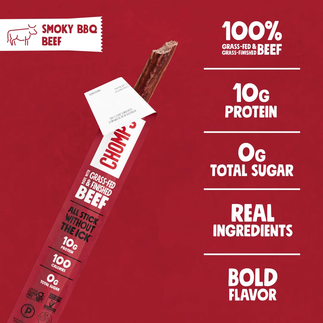 Chomps Smoky BBQ Beef Jerky Snack Sticks, Case of 8, 9.2 Ounce