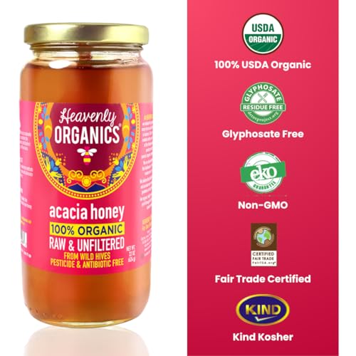 Heavenly Organics Organic Acacia Raw Honey, Case of 6, 22 Ounces