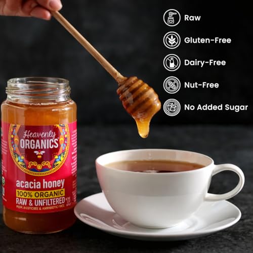 Heavenly Organics Organic Acacia Raw Honey, Case of 6, 22 Ounces