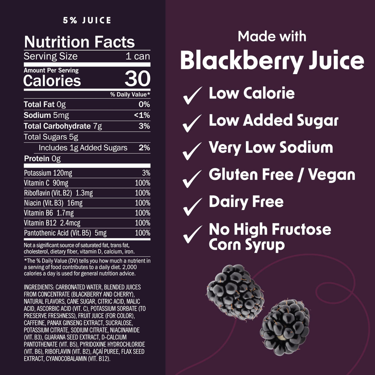 Bing Blackberry Healthy Energy Drink, 12 Fluid Ounce, Case of 12