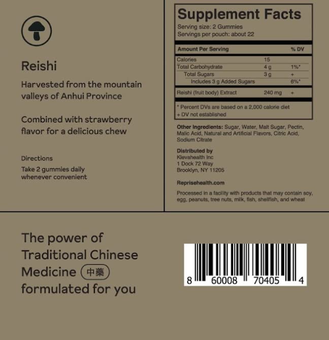 Reprise Strawberry Reishi Mushroom Supplement Gummies, 45 Count