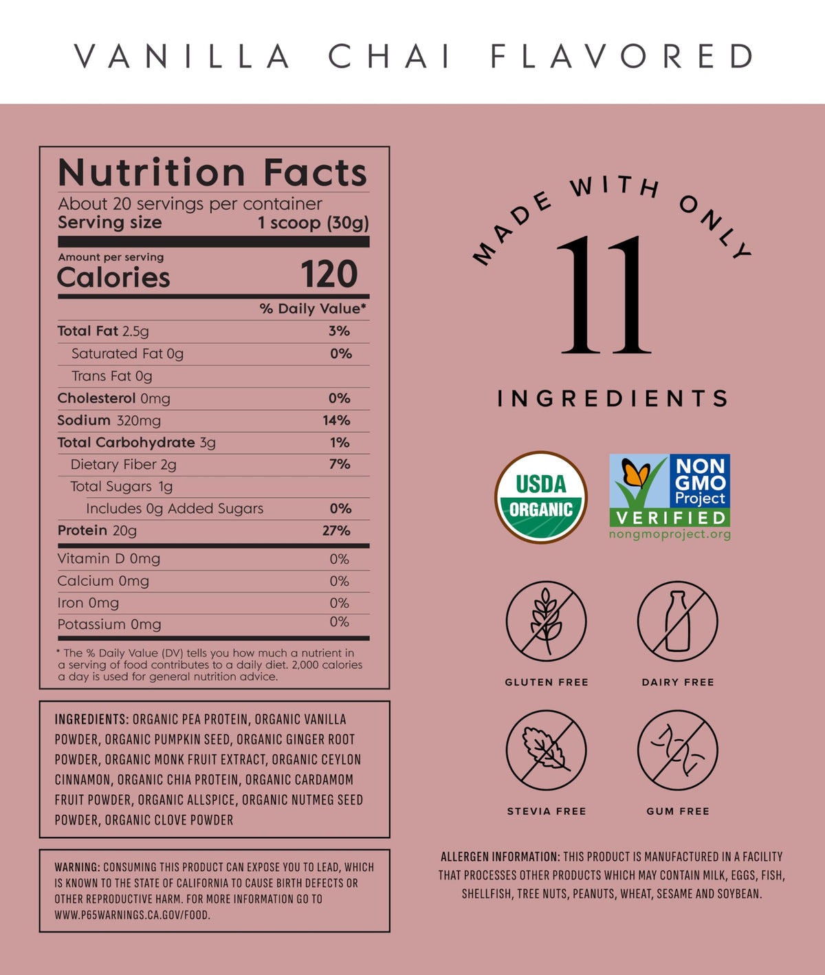 Truvani Organic Vanilla Chai Plant Based Protein Powder, 21.59 Ounce