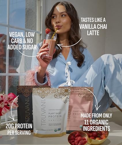 Truvani Organic Vanilla Chai Plant Based Protein Powder, 21.59 Ounce