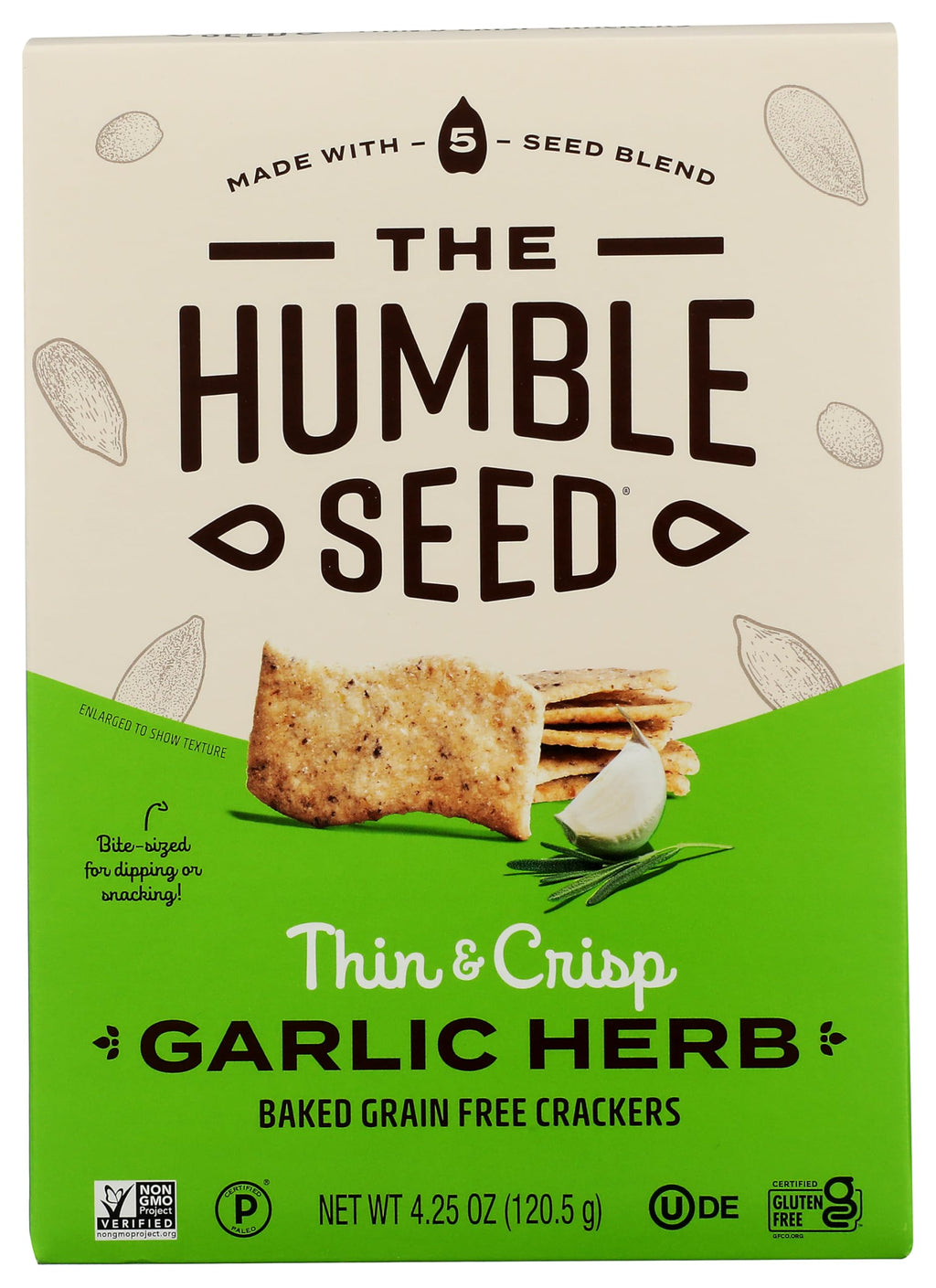 The Humble Seed Grain-Free Garlic Herb Crackers, Case of 6, 4.25 Ounce Boxes