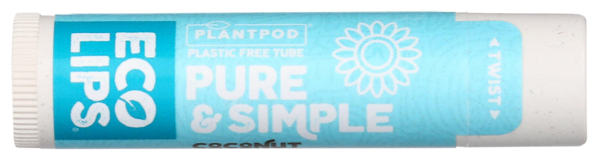 Eco Lips Organic Pure and Simple Coconut Lip Balm Display, Case of 24, 0.15 Ounce Tubes