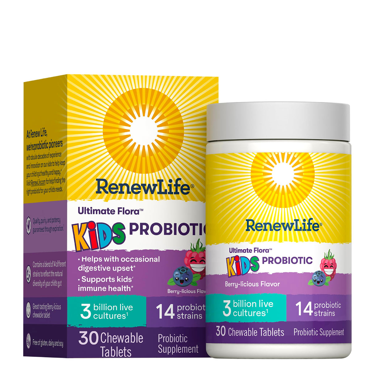 Renew Life Ultimate Flora Kids Probiotic, Case of 4, 30 Count Chewable Tablets