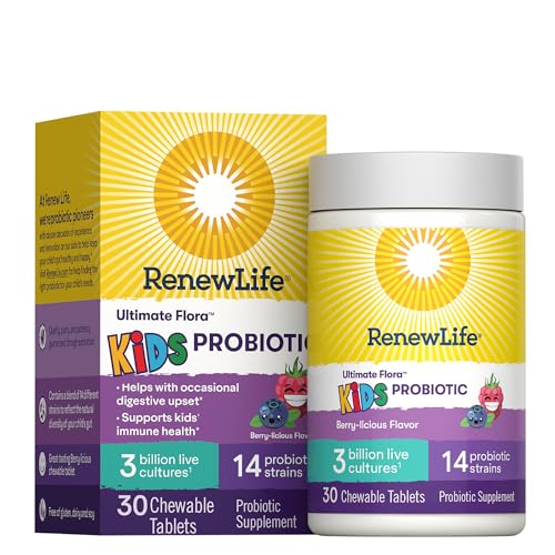 Renew Life Ultimate Flora Kids Probiotic, Case of 4, 30 Count Chewable Tablets
