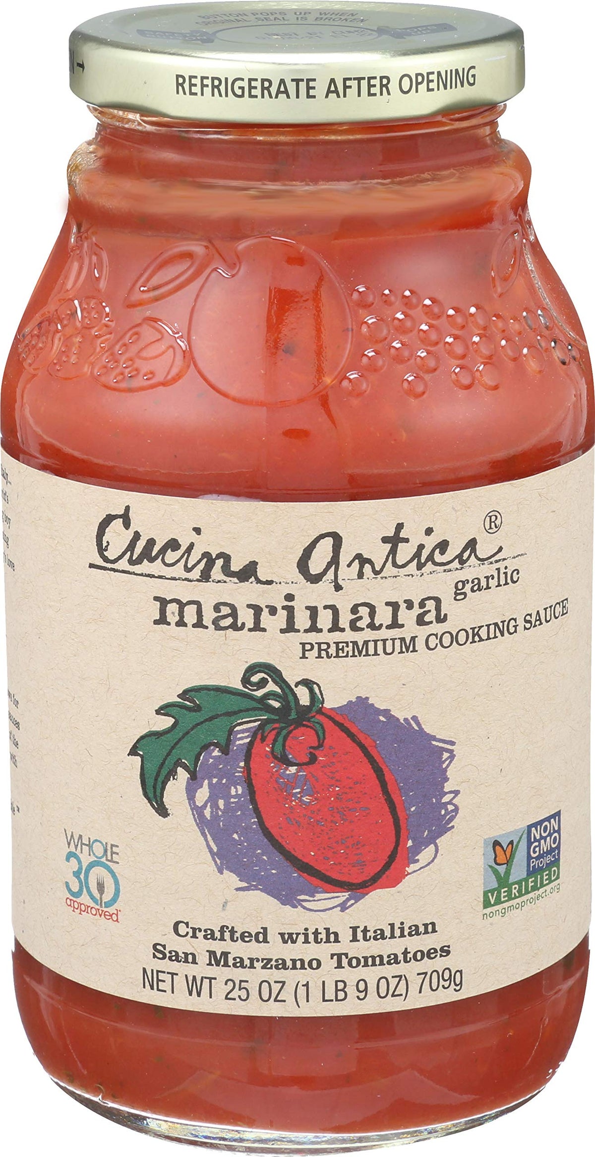 Cucina Antica Garlic Marinara Cooking Sauce, Case of 6, 25 Ounce Jars
