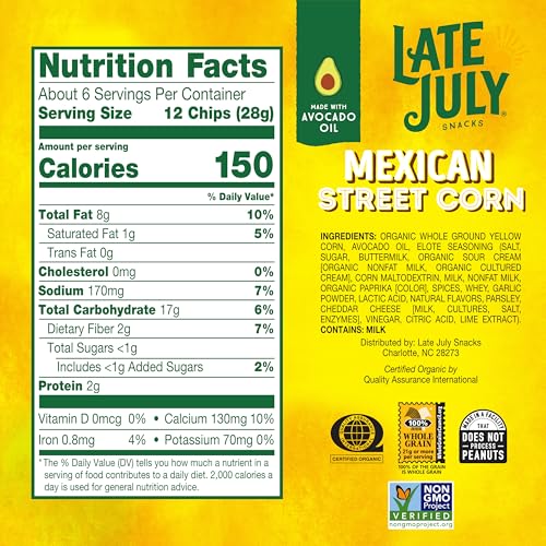 Late July Organic Mexican Street Corn Tortilla Chips, 6 Ounce, Case of 12