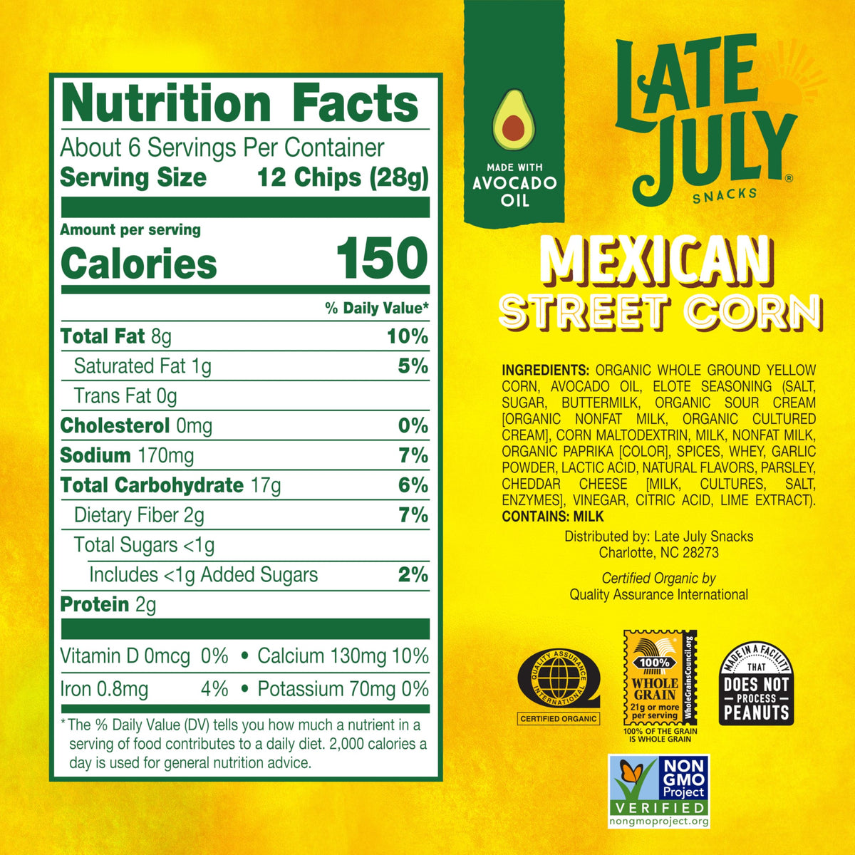 Late July Organic Mexican Street Corn Tortilla Chips, 6 Ounce, Case of 12