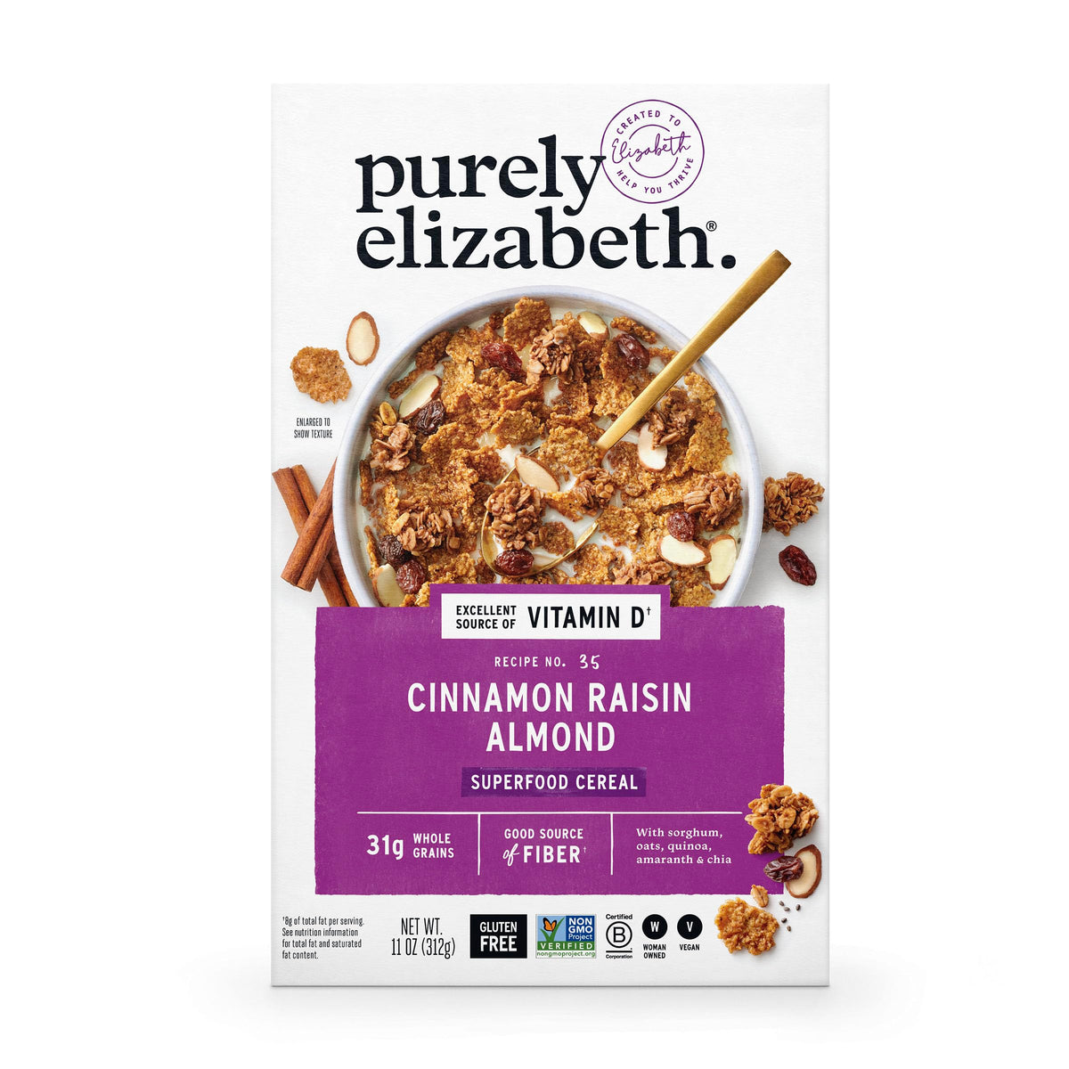 Purely Elizabeth Cinnamon Raisin Almond Superfood Cereal, 11 Oz Boxes, Case of 10
