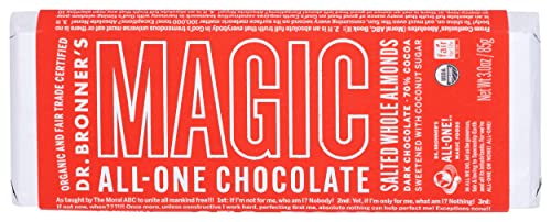 Dr. Bronner's Magic Chocolate Organic Dark Chocolate with Whole Almonds Bar, Case of 9, 3 Ounce Bars