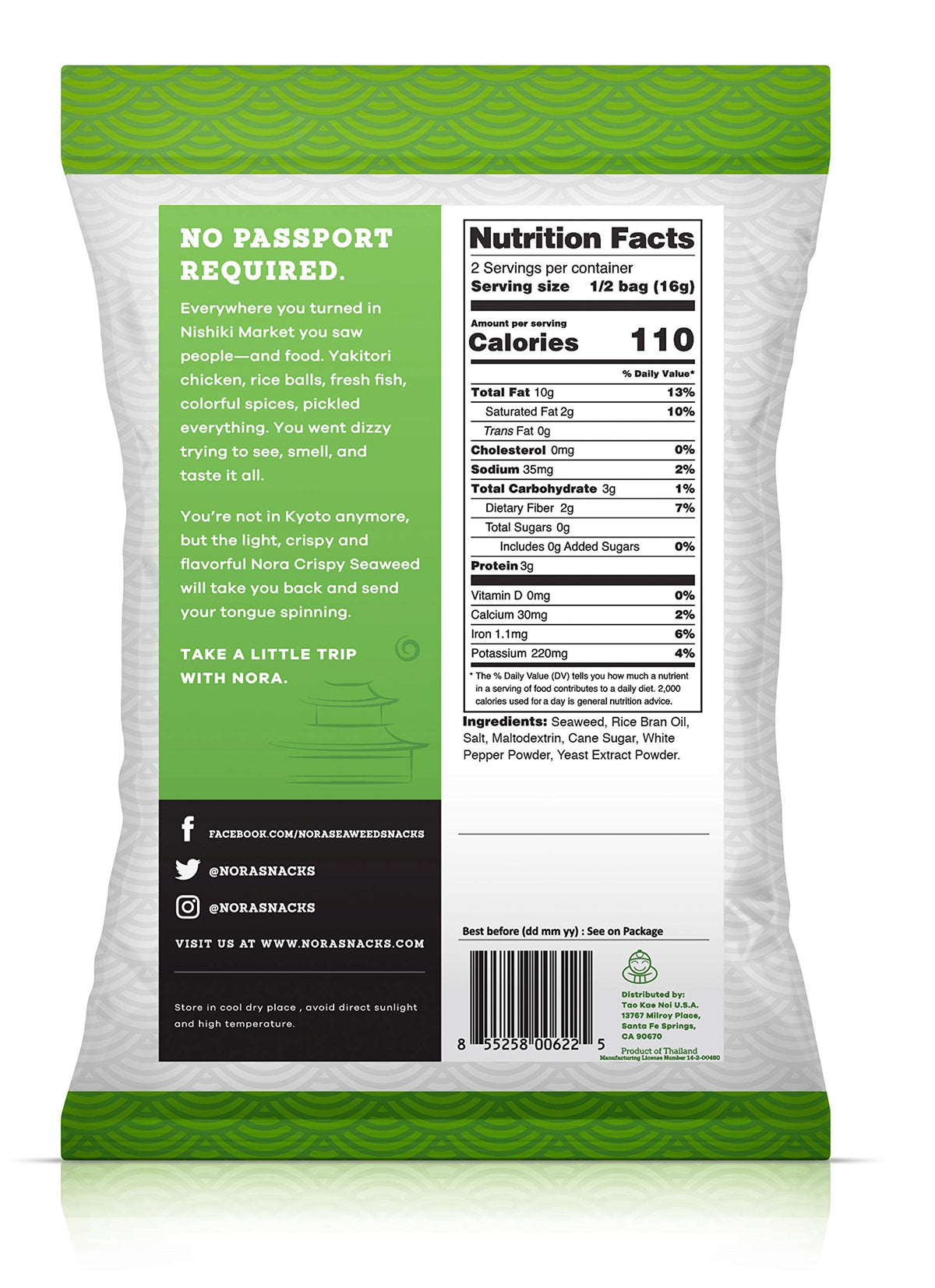 Nora Snacks Original Seaweed, 1 Oz Bags, Case of 12