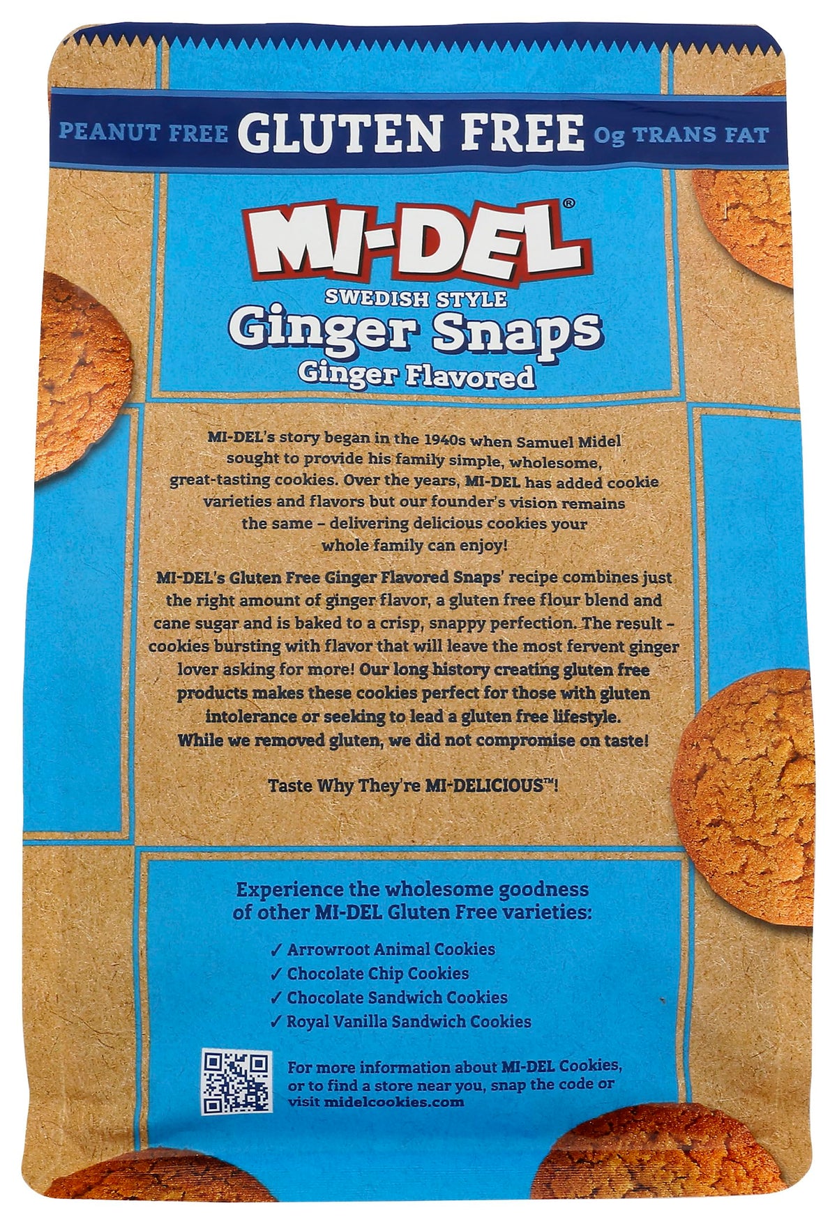 Mi-Del Gluten-Free Ginger Snaps Cookies, Case of 8, 8 Ounce Bags