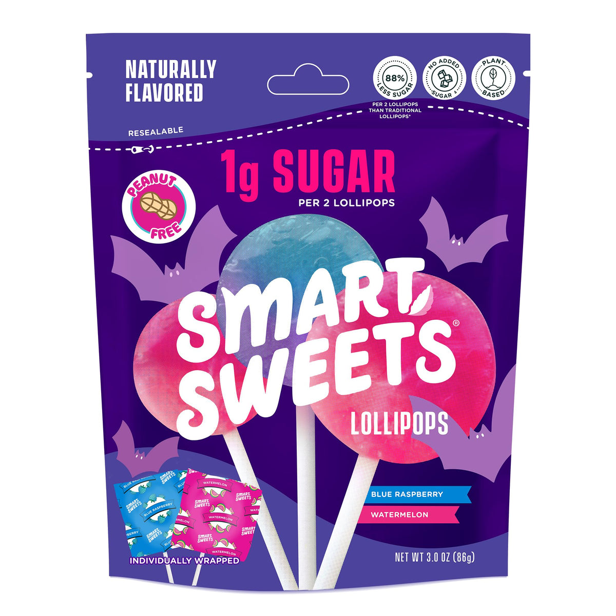 SmartSweets Halloween Lollipops, Case of 8, 3 oz Bags