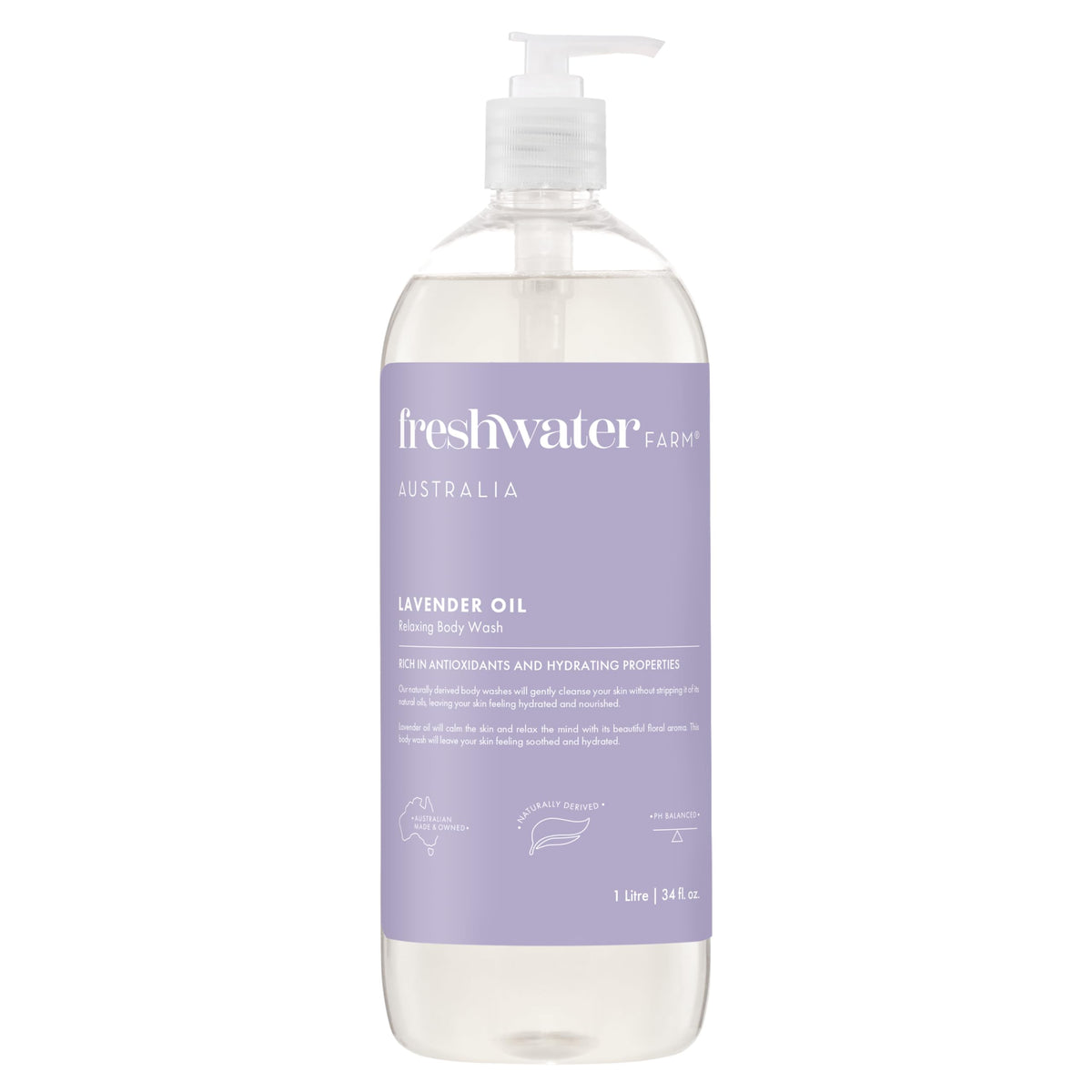 Freshwater Farm Australia Relaxing Lavender Oil Body Wash, Case of 3, 34 fl oz