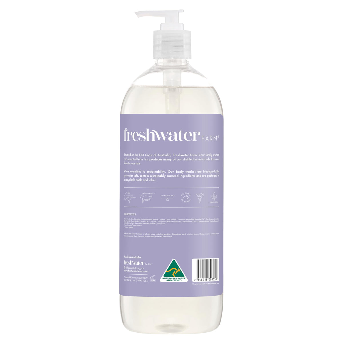 Freshwater Farm Australia Relaxing Lavender Oil Body Wash, Case of 3, 34 fl oz
