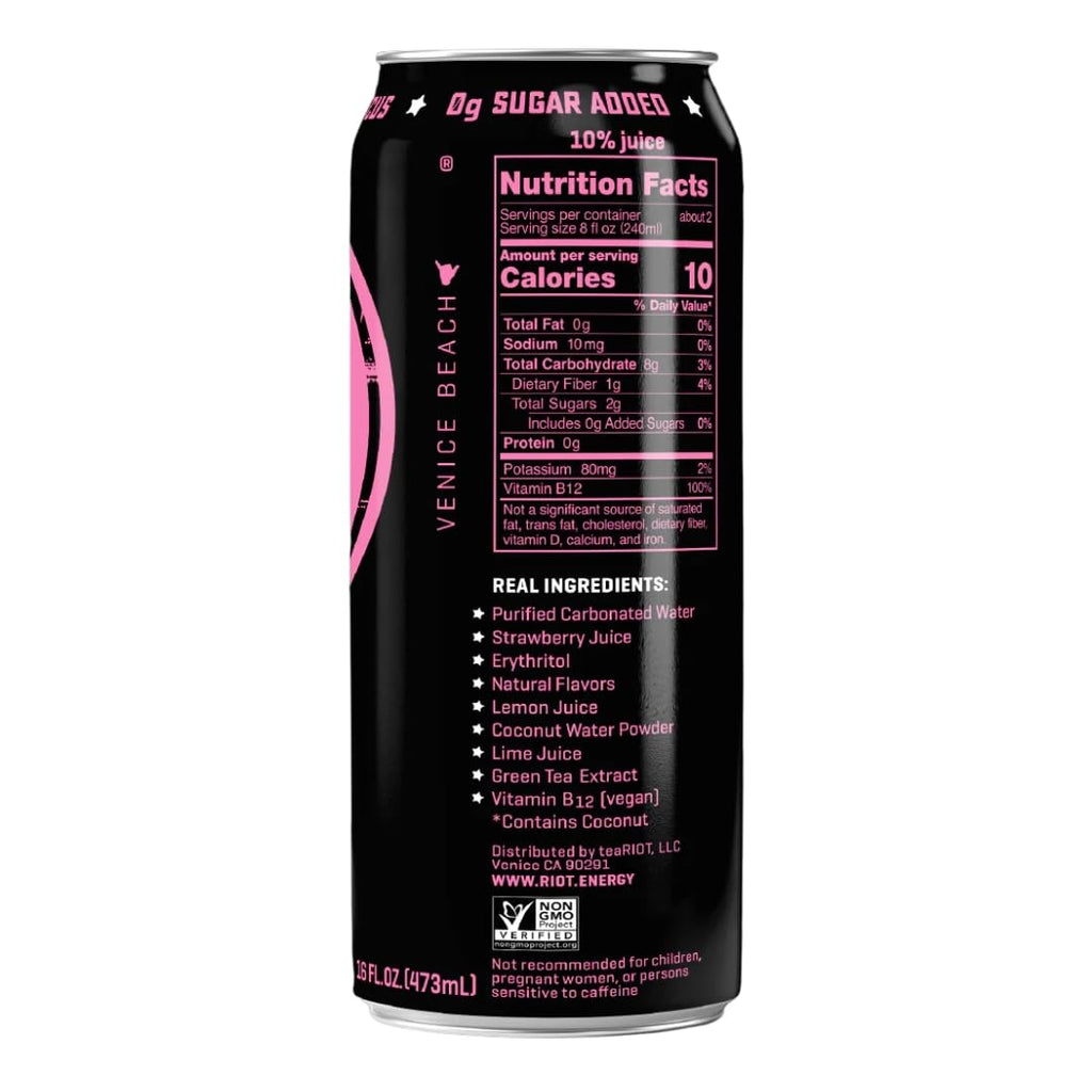 Riot Energy Strawberry Lemon Energy Drink, Case of 12, 16 fl oz Cans