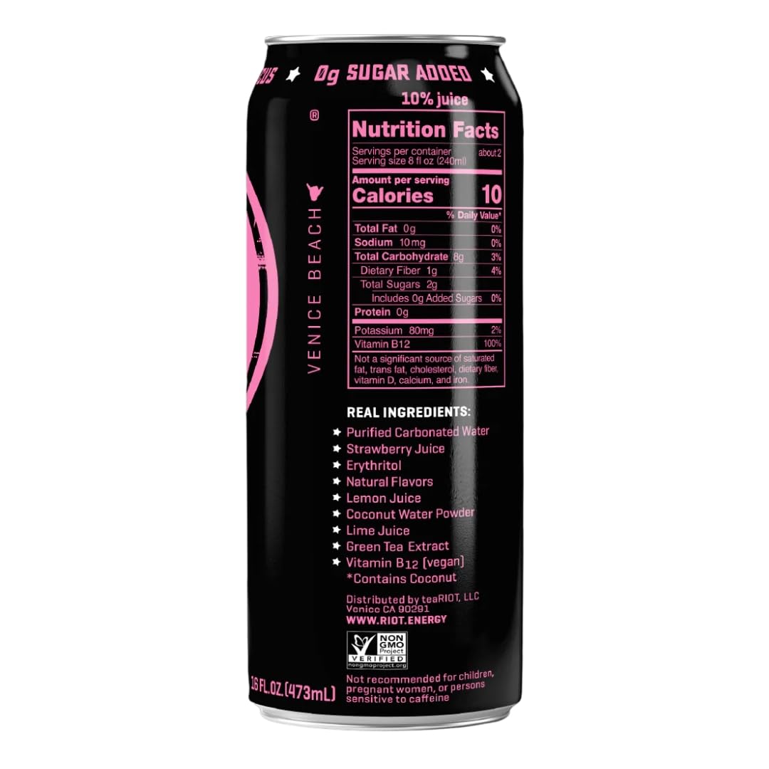 Riot Energy Strawberry Lemon Energy Drink, Case of 12, 16 fl oz Cans