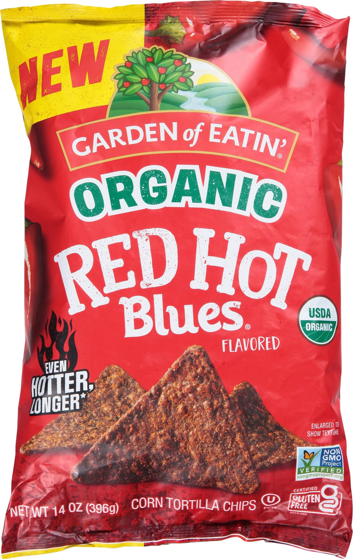 Garden Of Eatin' Organic Red Hot Blue Corn Tortilla Chips, Case of 12, 14 oz Bags