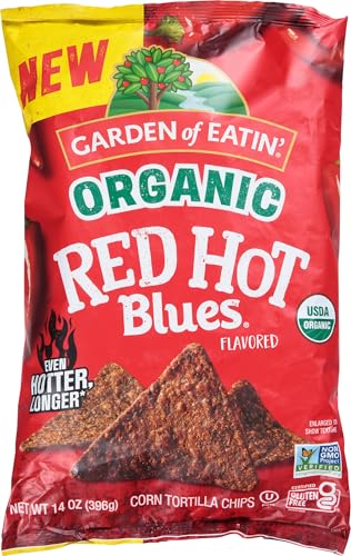 Garden Of Eatin' Organic Red Hot Blue Corn Tortilla Chips, Case of 12, 14 oz Bags
