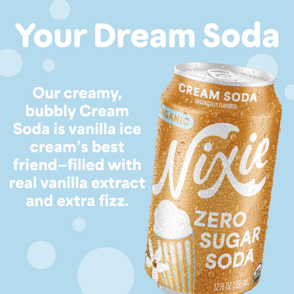 Nixie Organic Zero Sugar Cream Soda, Case of 12, 12 fl oz Cans