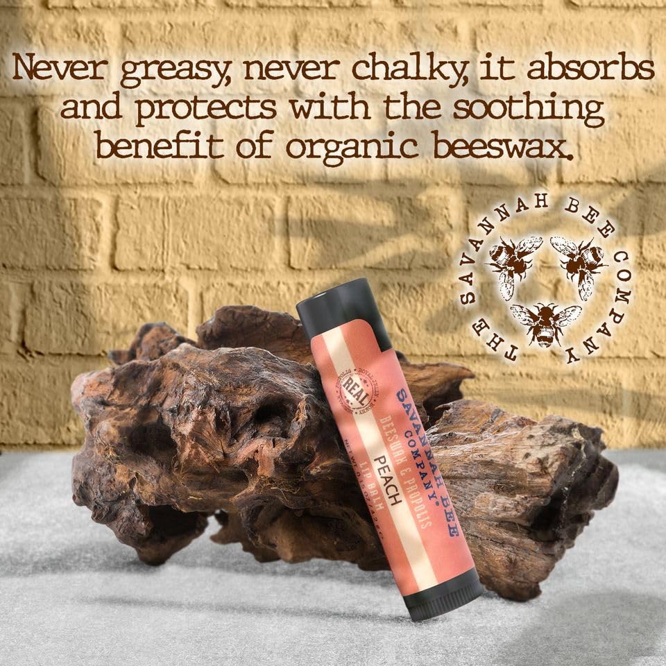 Savannah Bee Peach Beeswax Lip Balm, Case of 36, 0.15 oz