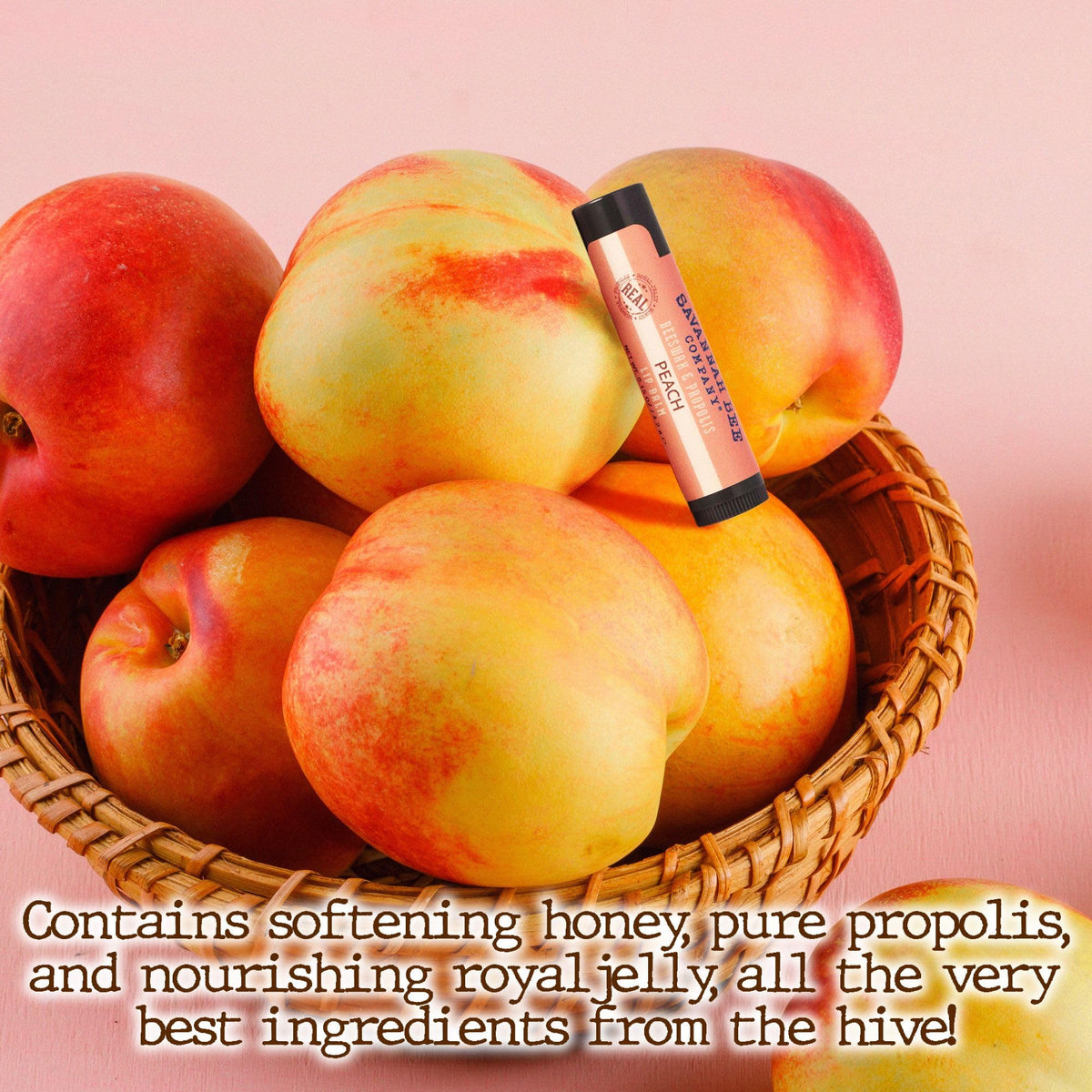 Savannah Bee Peach Beeswax Lip Balm, Case of 36, 0.15 oz