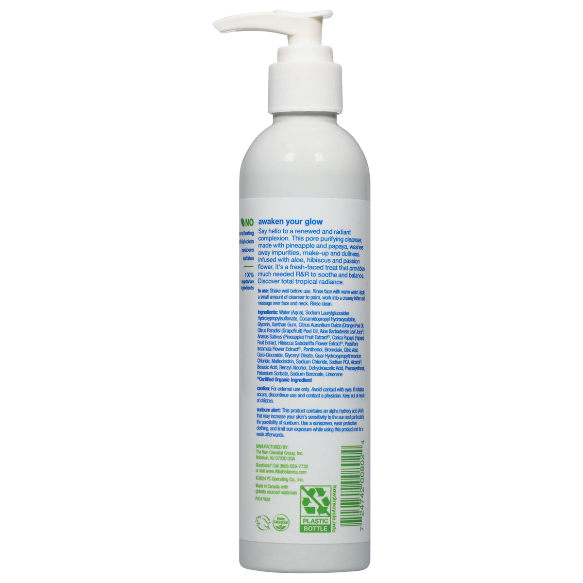 Alba Botanica Pore Purifying Pineapple Enzyme Hawaiian Facial Cleanser, 8 fl oz