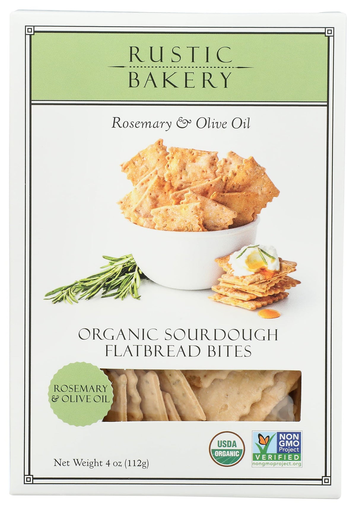 Rustic Bakery Organic Rosemary and Olive Oil Sourdough Flatbread Bites Crackers, Case of 12, 4 oz Boxes