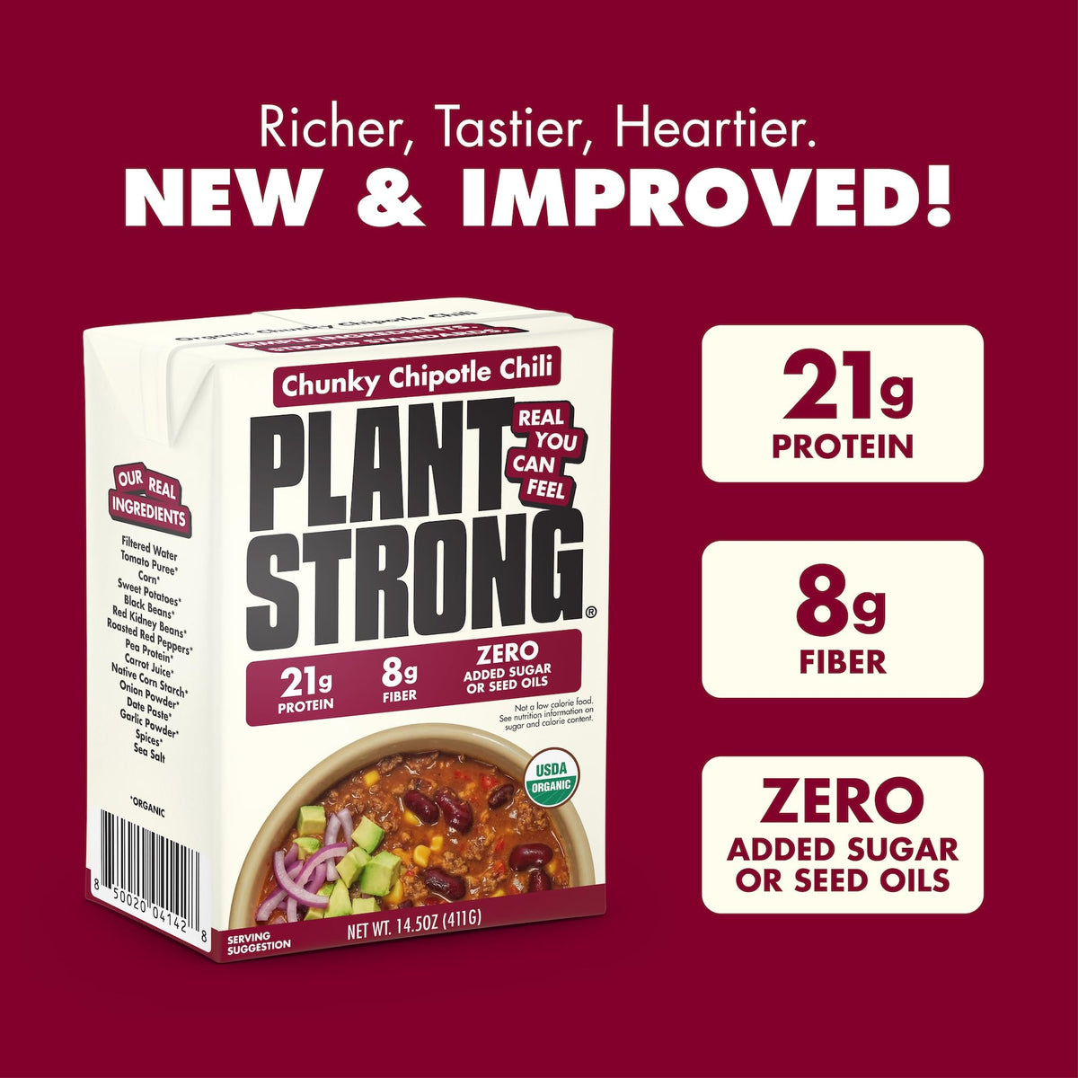PLANTSTRONG Organic Chunky Chipotle Chili, Case of 6, 14.5 oz