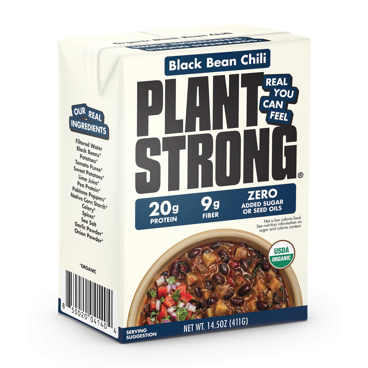 PLANTSTRONG Organic Black Bean Chili, Case of 6, 14.5 oz