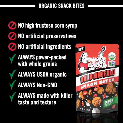 Dave's Killer Bread Organic Bold Buffalo Snack Bites, Case of 6, 7.2 oz