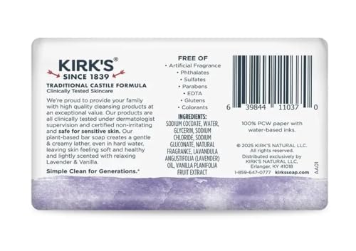 Kirk's Lavender & Vanilla Coco Castile Bar Soap, 4 oz