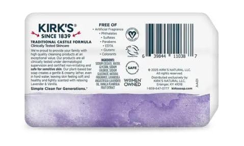 Kirk's Lavender and Vanilla Coco Castile Bar Soap, 3-Pack, 4 oz Bars