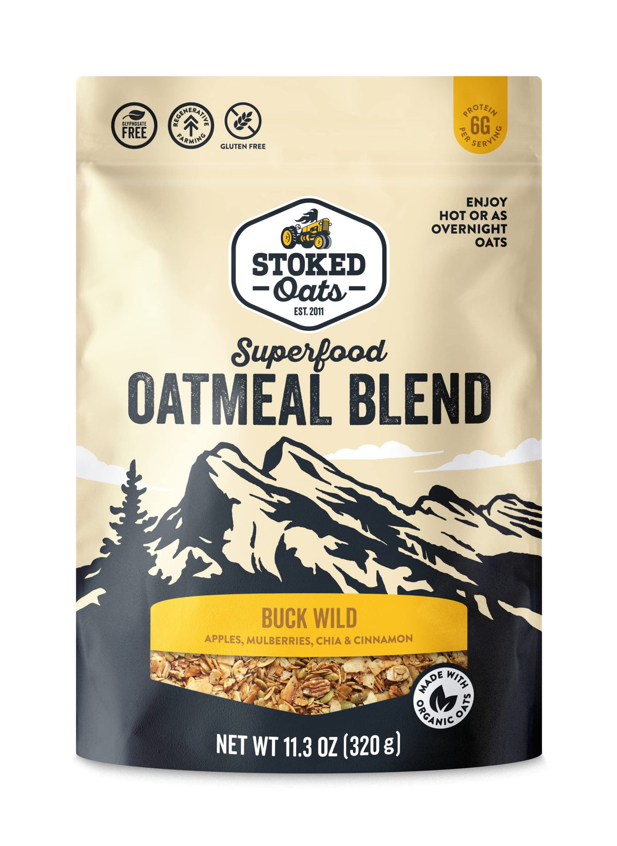 Stoked Oats Buck Wild Oatmeal, Case of 8, 11.3 Ounce