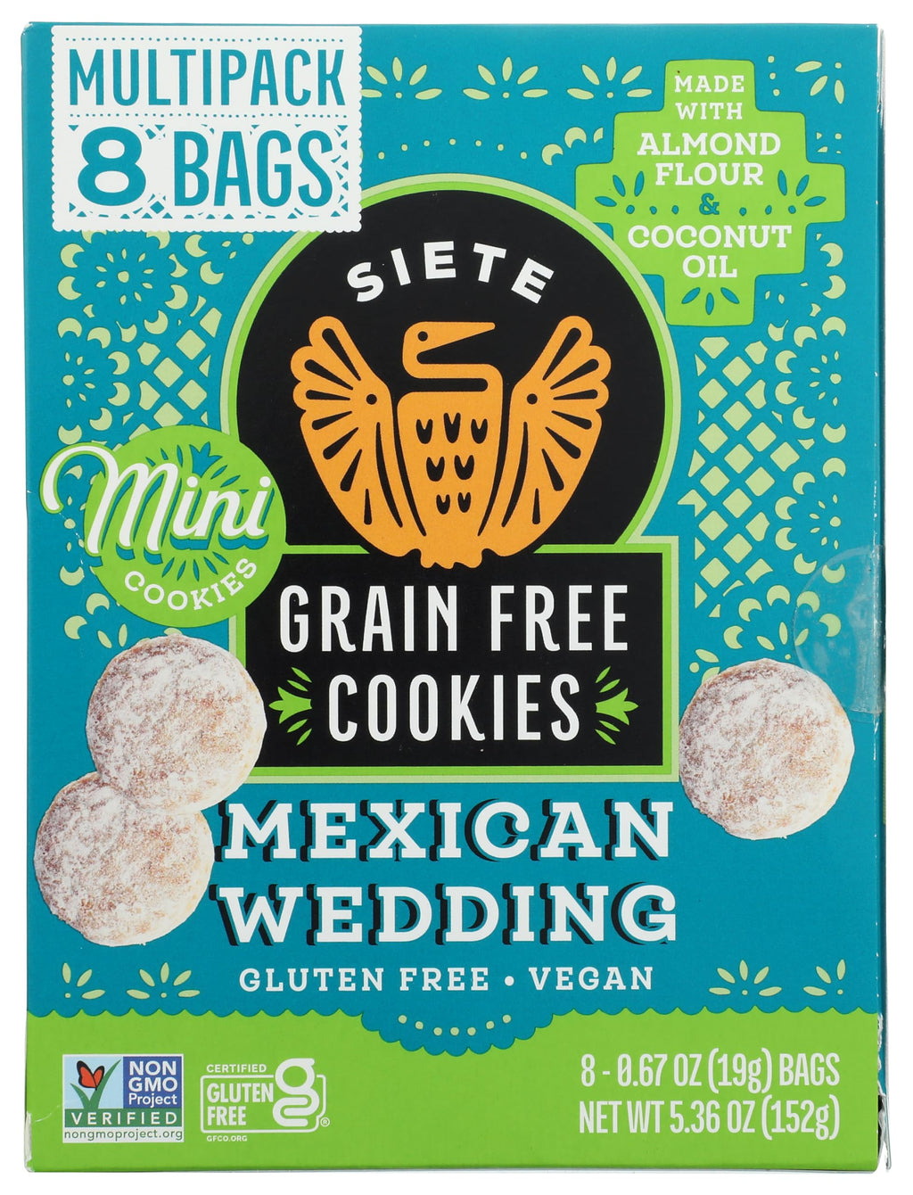 Siete Mini Mexican Wedding Cookies Multipack, Case of 4, 8 Count, 0.67 oz Each