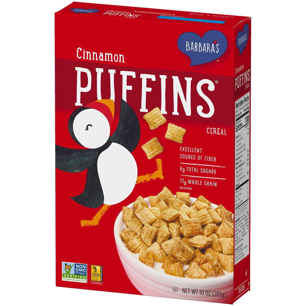 Barbara's Puffins Cinnamon Breakfast Cereal, Case of 10, 10 Ounce Boxes