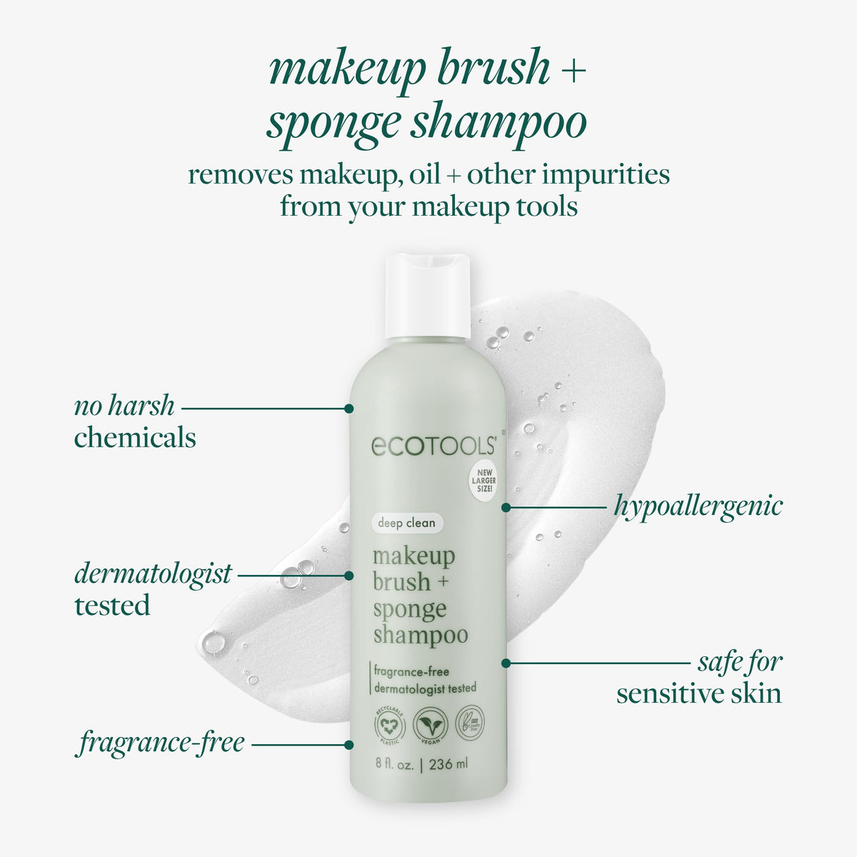 EcoTools Makeup Brush and Sponge Cleansing Shampoo, Case of 2, 6 Fl Oz