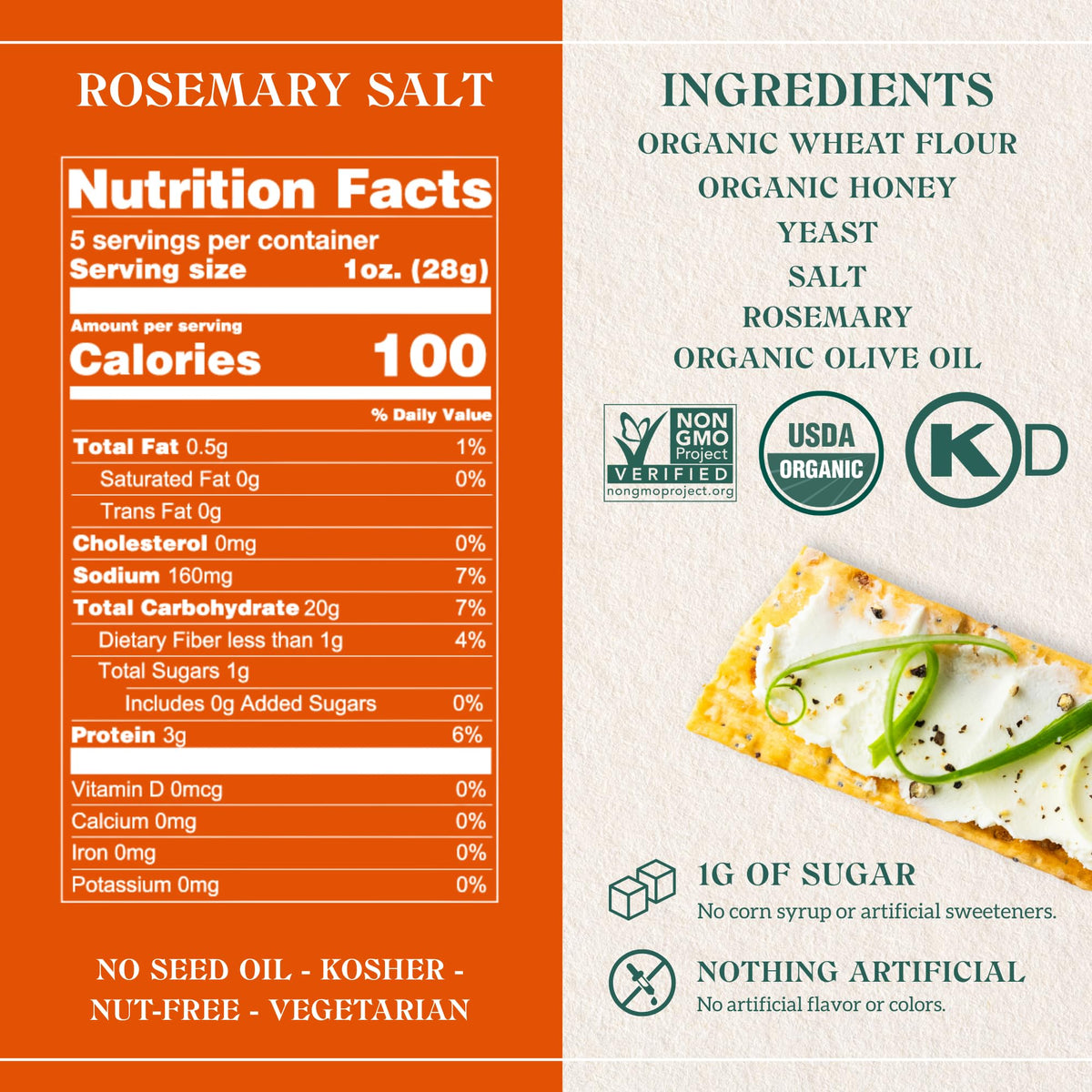 Firehook Organic Rosemary Sea Salt Crackers, Case of 8, 5.5 oz
