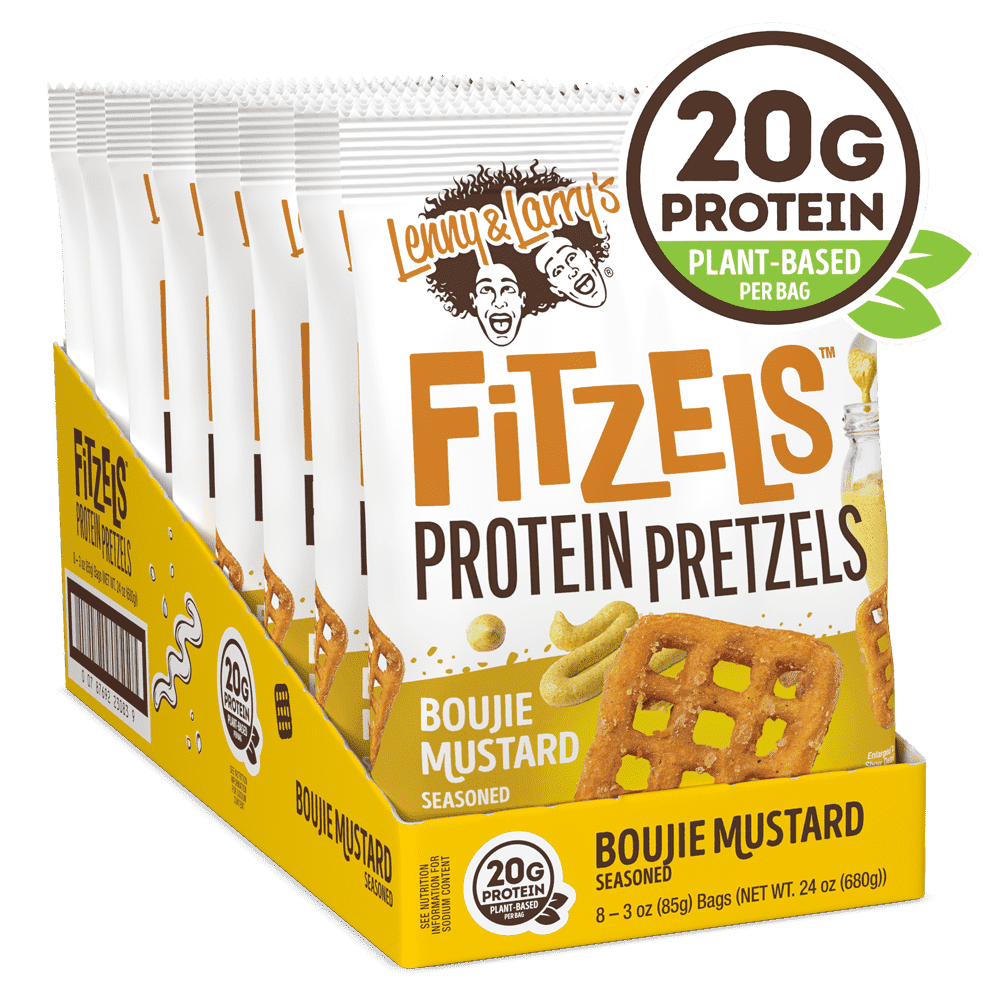 Lenny & Larry's Fitzels Boujie Mustard Protein Pretzels, Case of 8, 3 Ounce Bags