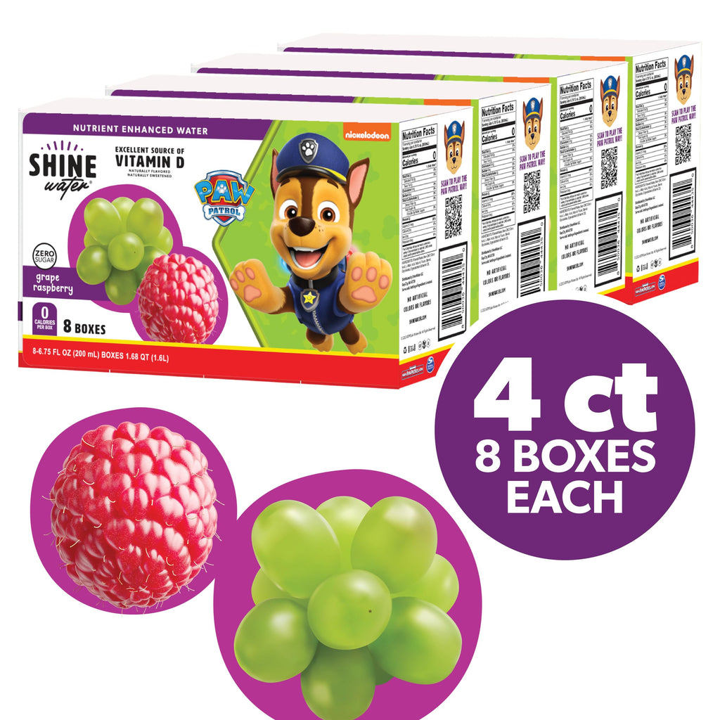ShineWater Grape Raspberry Kids Drink Boxes, Case of 4, 8 Pack, 6.75 fl oz Each