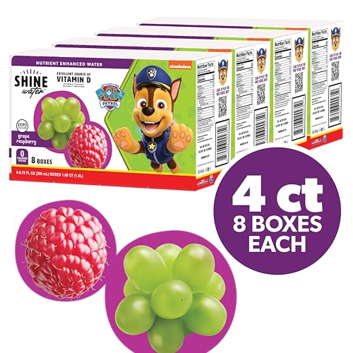 ShineWater Grape Raspberry Kids Drink Boxes, Case of 4, 8 Pack, 6.75 fl oz Each