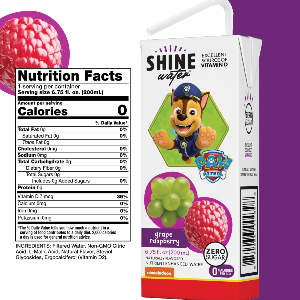 ShineWater Grape Raspberry Kids Drink Boxes, Case of 4, 8 Pack, 6.75 fl oz Each
