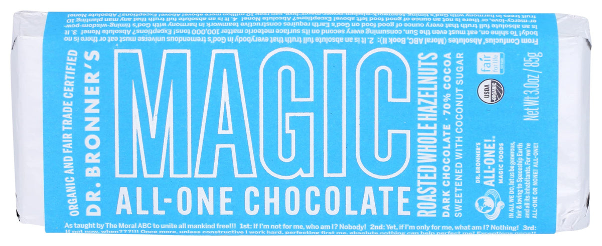 Magic Chocolate Organic Dark Chocolate Whole Hazelnut Bar, Case of 9, 3 Ounce