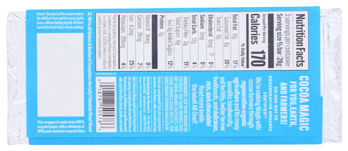 Magic Chocolate Organic Dark Chocolate Whole Hazelnut Bar, Case of 9, 3 Ounce