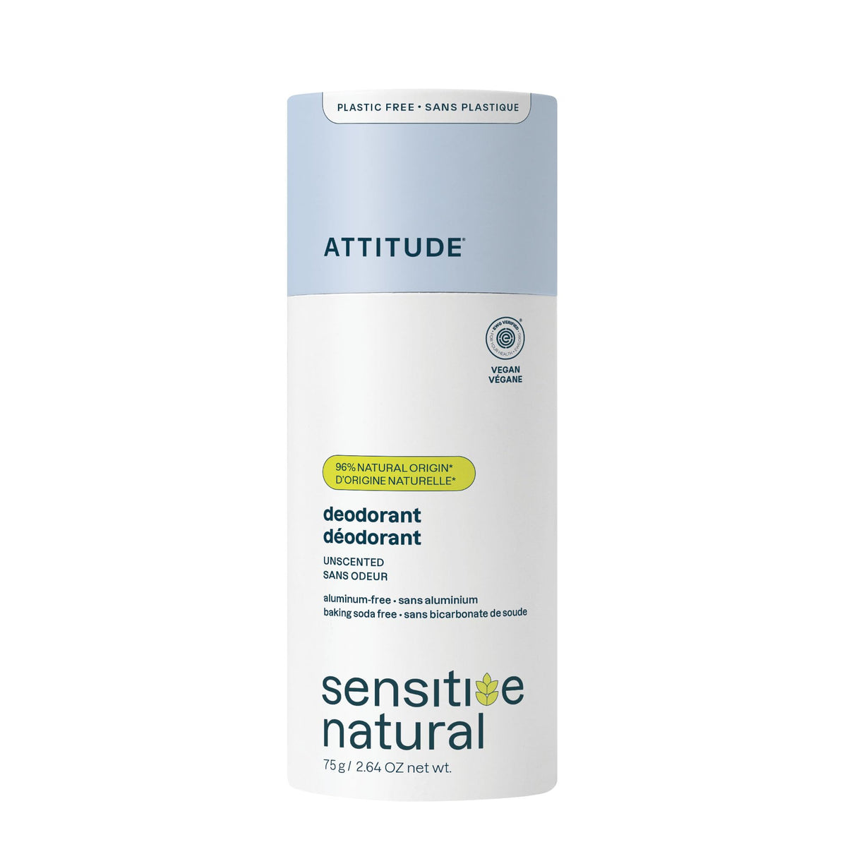 ATTITUDE Sensitive Natural Unscented Deodorant, 2.64 oz