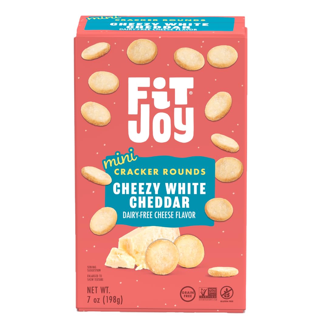 FitJoy White Cheddar Round Crackers, Case of 8, 7 Ounce Boxes
